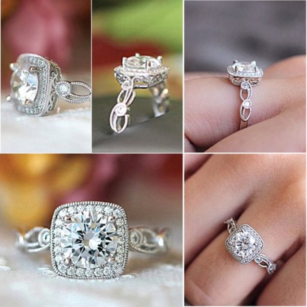 925 Sterling Silver Vintage Style Square Halo CZ Ring size 6 7 8 9 New